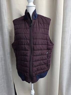 Perry Ellis Quilted Puffer Plum Vest Navy Trim Size XL